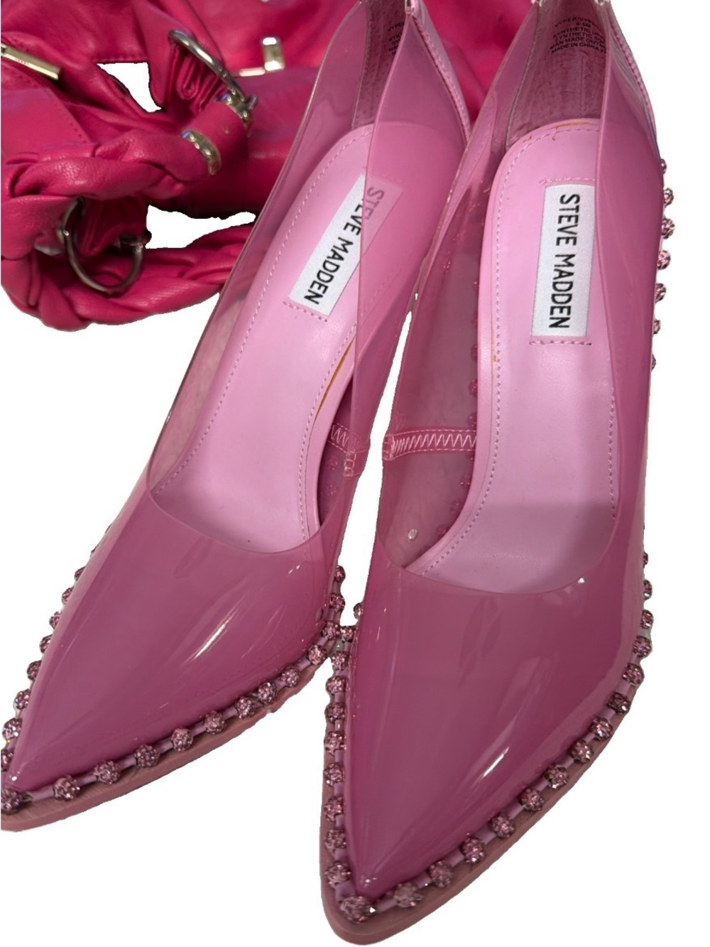 Steve Madden Pink Patent Pointed Toe Heels with Bead Trim